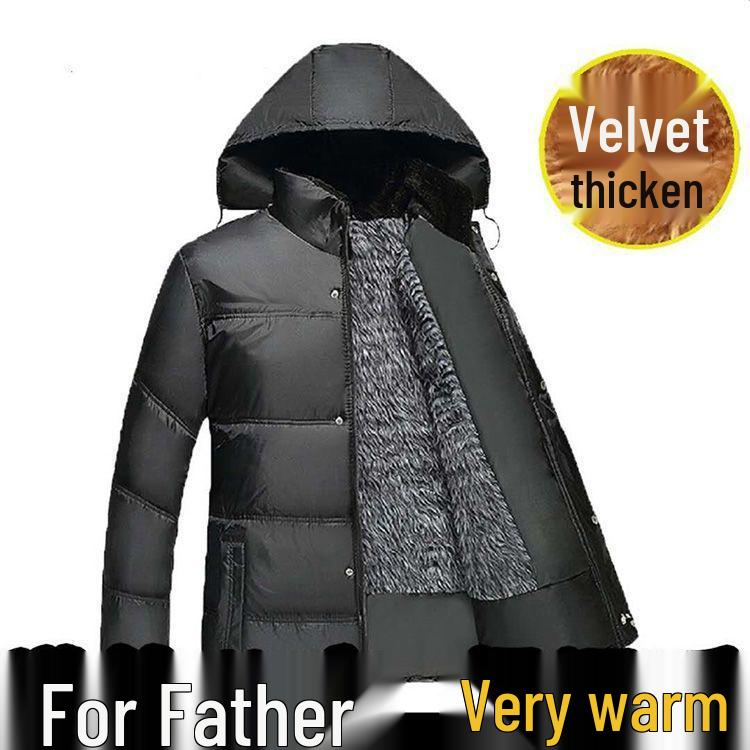 Manteau en Coton Velours Chaud Grande Taille pour Homme - Mi-Longueur, Coupe Ample pour Hommes d'Âge Moyen et Personnes Âgées