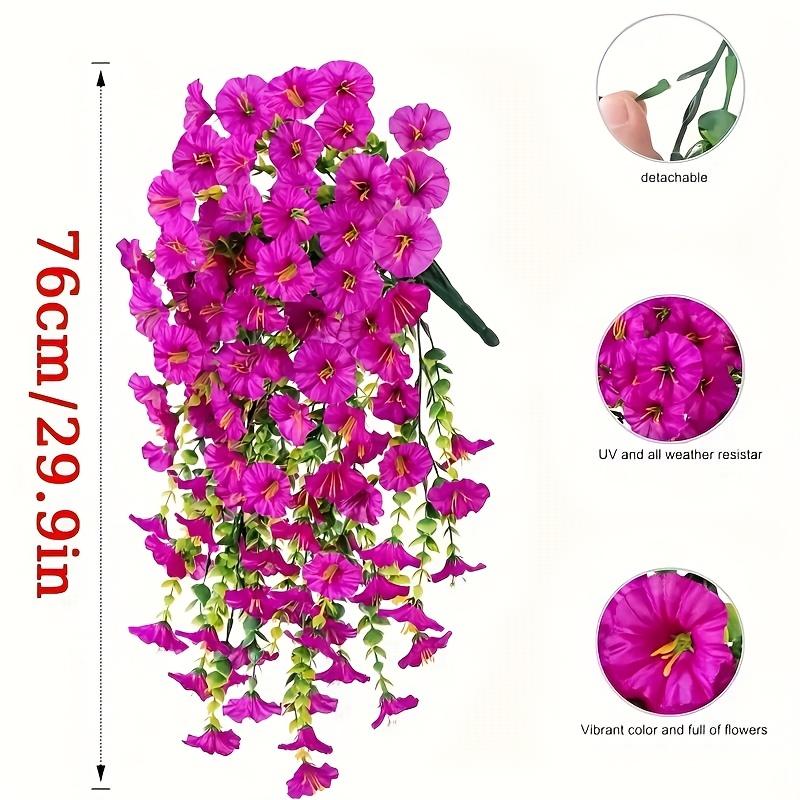 4pcs Fake Hanging Plants Morning Glory Bouquet, Suitable for Wall, Outdoor, Courtyard, Home, Room, Garden, Wedding, Indoor, Outdoor Decoration
