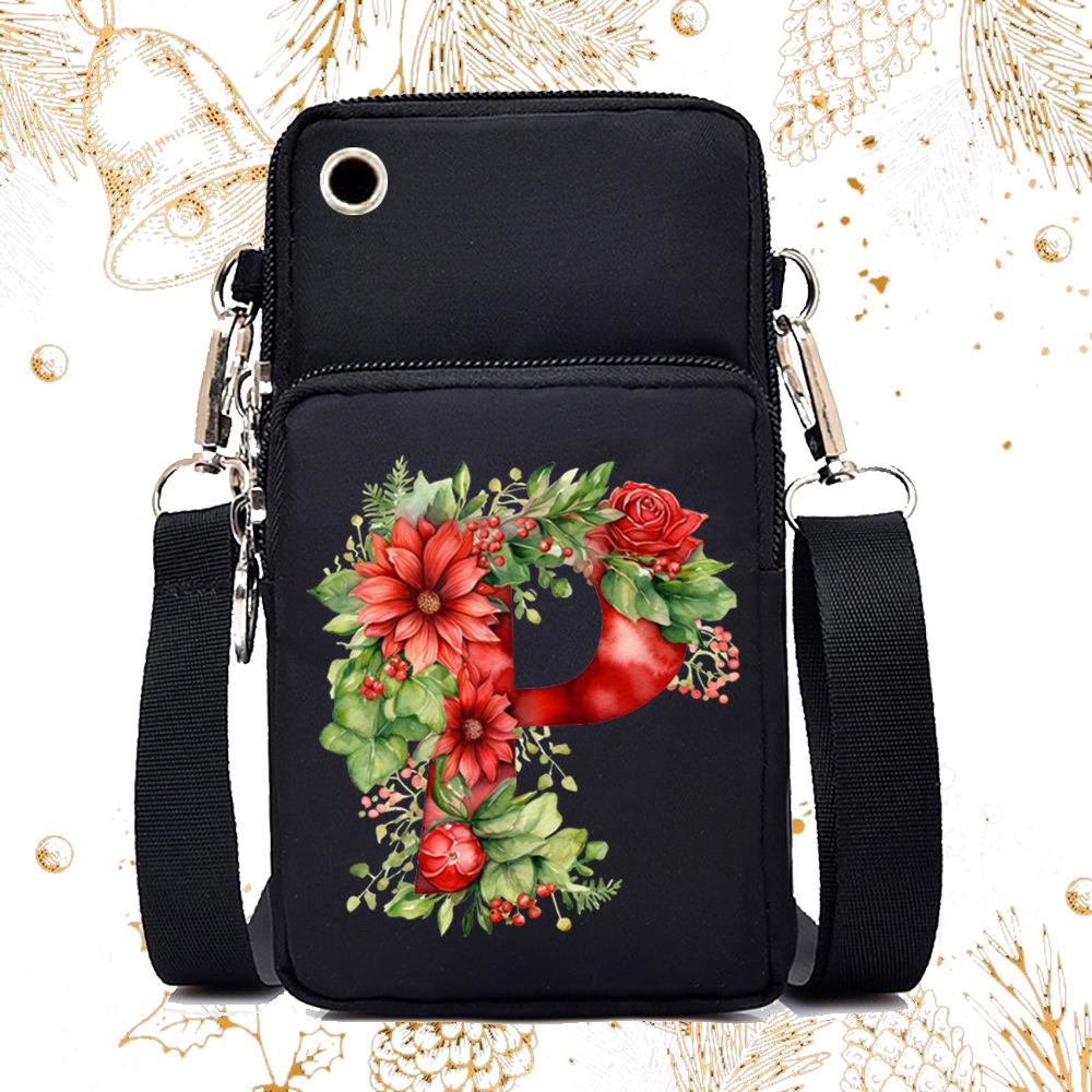 Creative 26 English floral letter printing trend messenger bag casual portable multi-function lightweight mobile phone bag