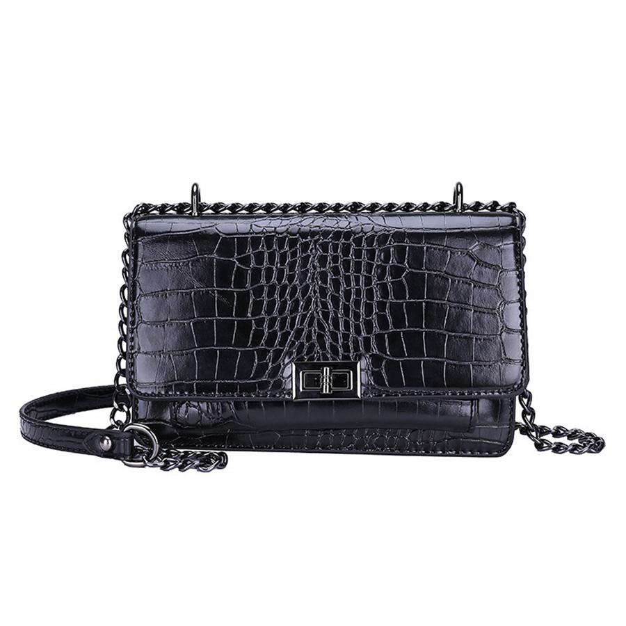 Black Alligator Chain Small Shoulder Bag For Women Flap PU Leather Fashion Small Square Crossbody Bag Multi-layer Design Handbag