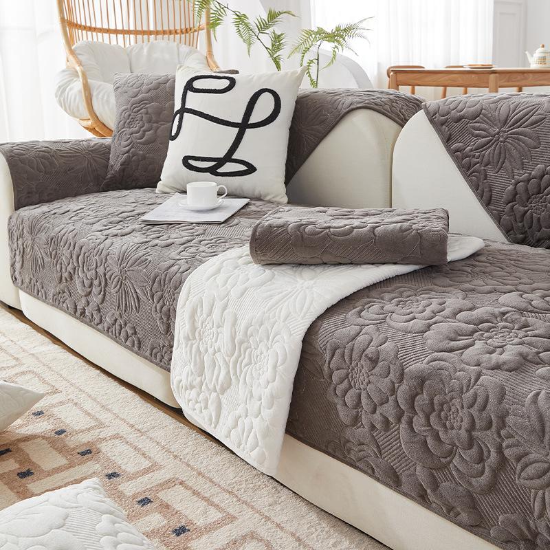 Winter Thickened Plush Sofa Mat Printed Pattern Anti Slip and Dustproof Sofa Cover L-shaped Sofa Full Coverage Sofa Towel Pillowcase