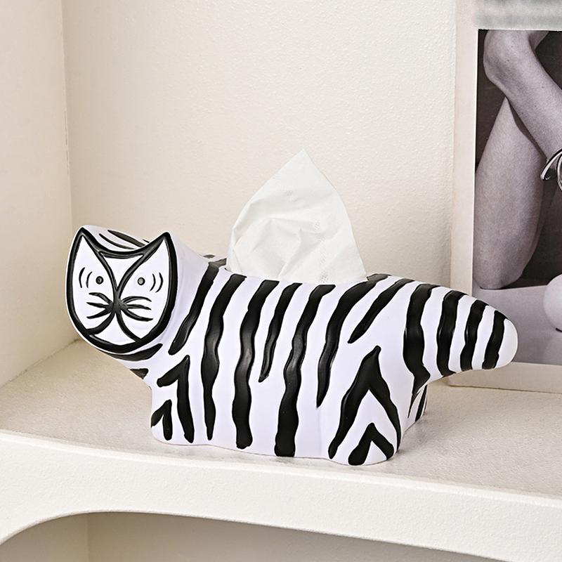 1PC Vinyl Tissue Box Striped Cat Contemporary Cartoon Cat Showroom Soft Decor Vinyl Tissue Box 17x14cm
