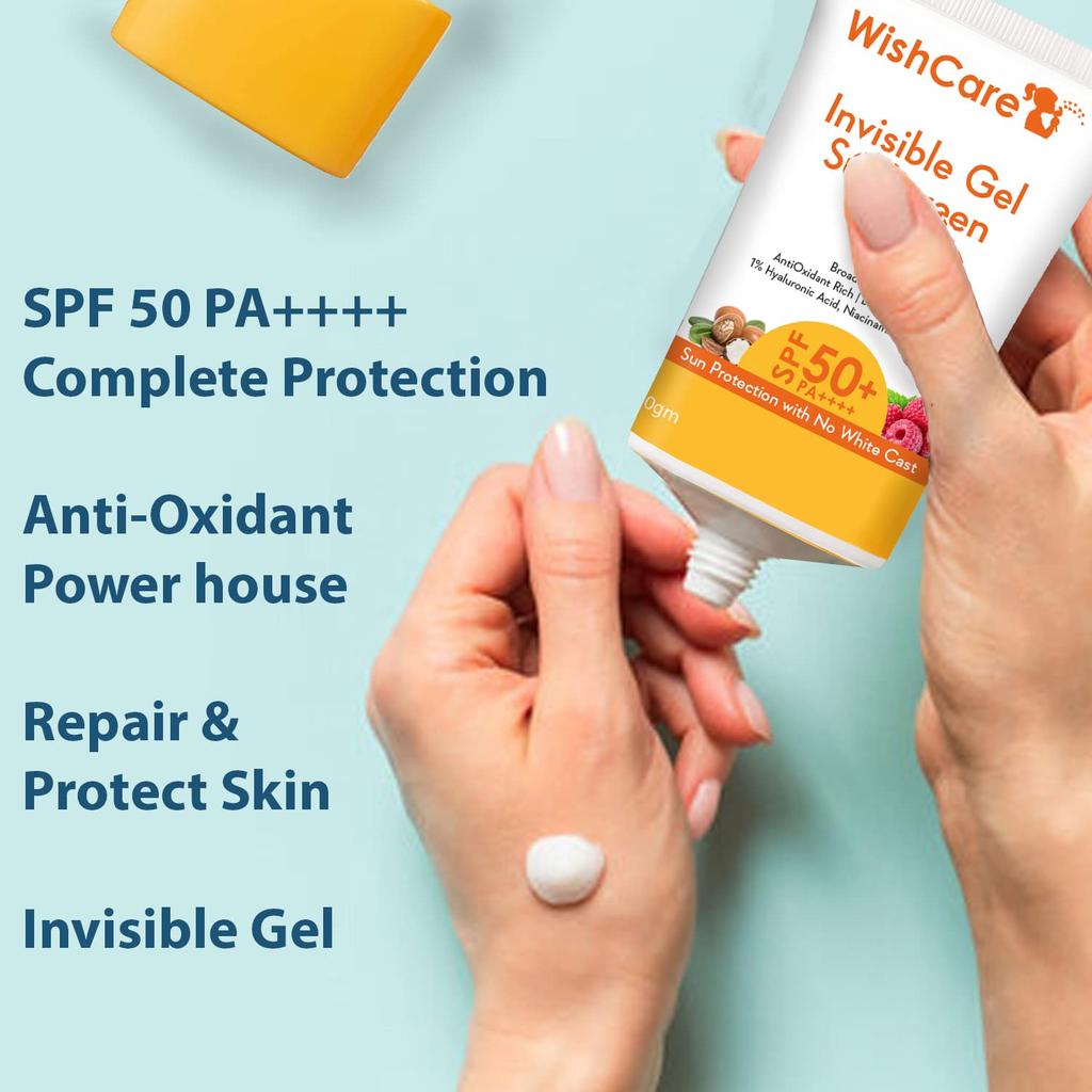 WishCare Invisible Gel Sunscreen SPF 50+ PA++++ For Face And Body 50g Lightweight Oil-Free Protection