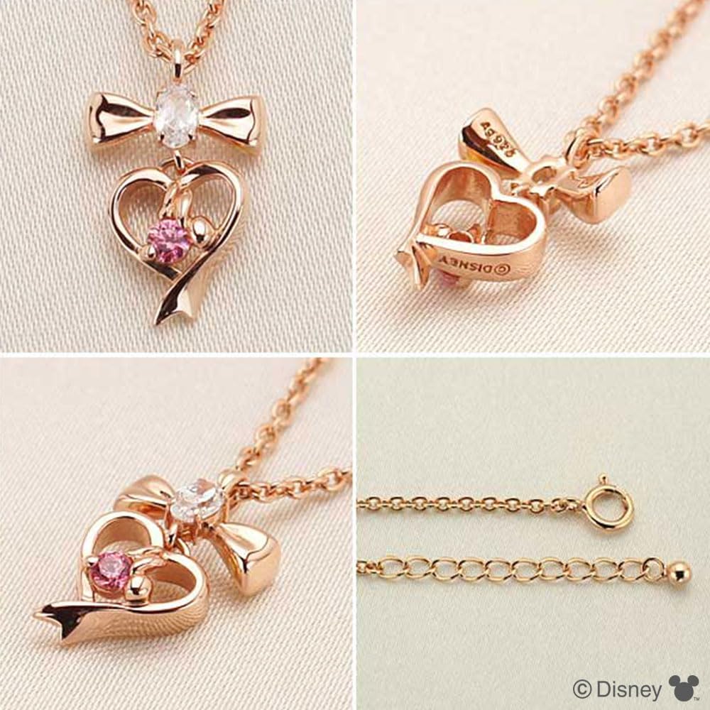 Disney Minnie Mouse Silver Pendant with Heart and Ribbon, Cubic Zirconia (VPCDS W0043)