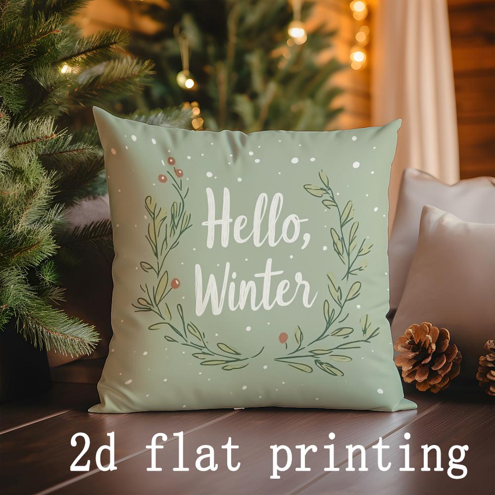 Short Plush Material Pillowcasehome Decor Hello Winter Merry Christmas Pillow Covers Pattern Cushion Cover Suitable For Sofa Bed