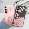 Initial Letter A Z Phone Case For Samsung Galaxy A55 A54 A56 A06 5G Cover Pink Flowers Soft Silicone Back Funda Coque TPU Bumper