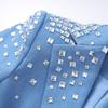 European & American Style V-Neck Blue Suit: Slimming, Flattering, Luxurious Nail Drill Jacket for Stage Performance & Parties