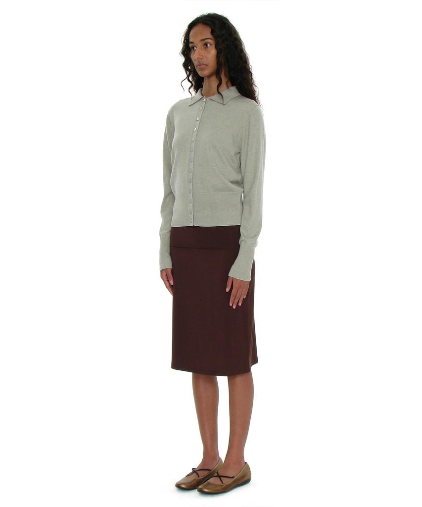 Partimento Woman Pwc Folding Waist Jersey Midi Skirt_Dark Brown