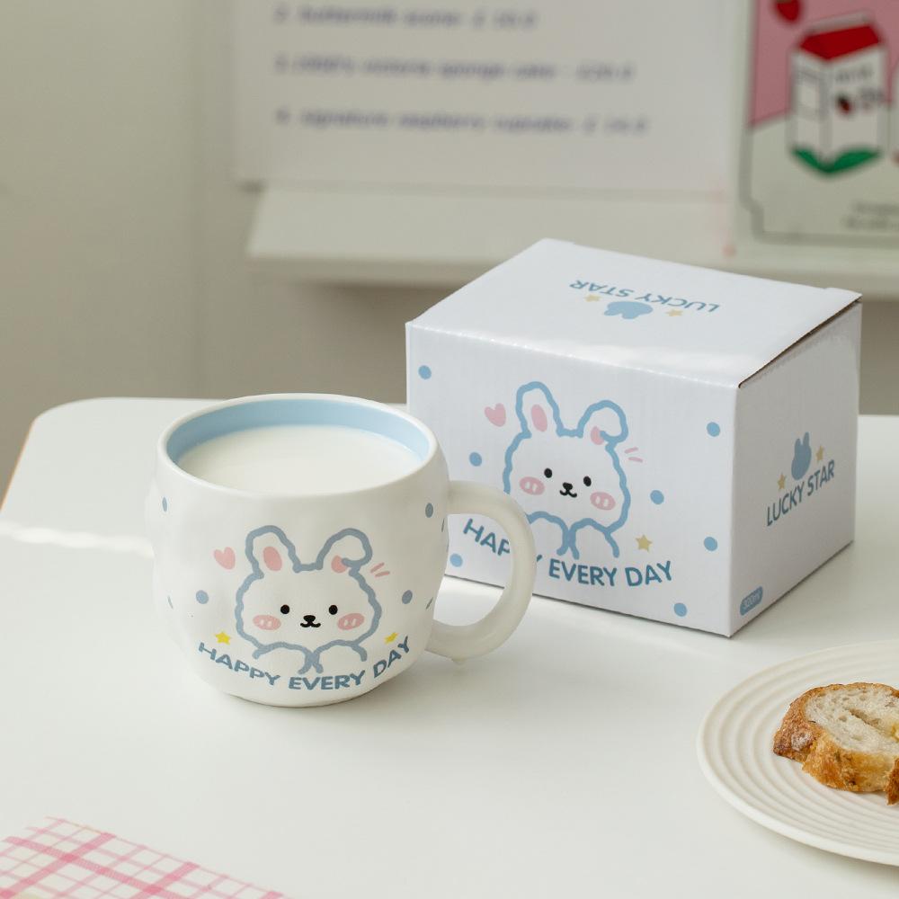 Soft and Cute Rabbit Ceramic Cup High looking Mug Couple Home Breakfast Milk Cup Cute Girls Ceramic Water Cup
