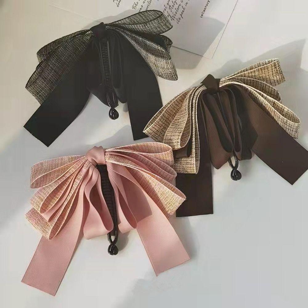 Ponytail Holder Bow Vertical Clip Hairpin Bowknot Hair Clip Cute Cloth Banana Clip  Girls