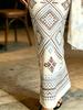 Women's Off-White Ethnic Geometric Print Maxi Dress V Neck Wrap Waist Flare Sleeve Party Gown
