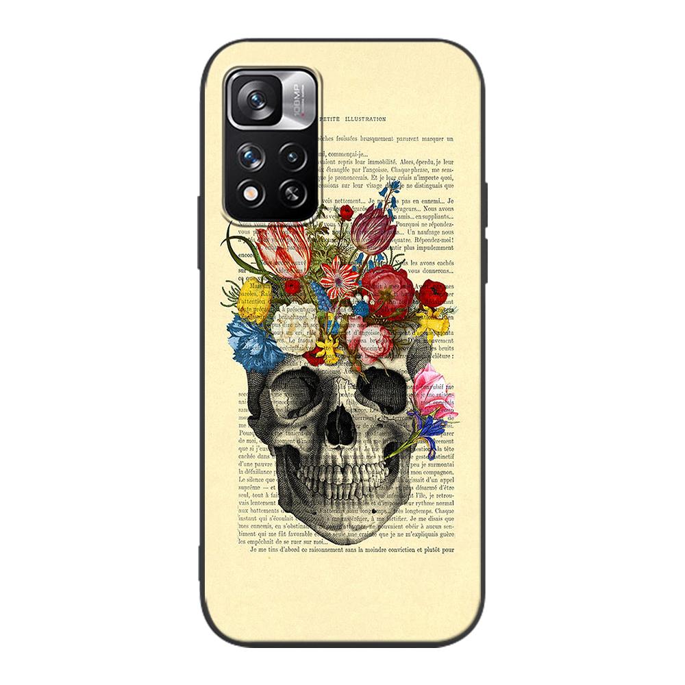 Skull With Roses Case for Xiaomi Redmi Note 9S 9 8 10 11 Pro 9C 9A 7 8T 7A 8A 6A 6 10S Black Soft Silicone Phone Cover Coque