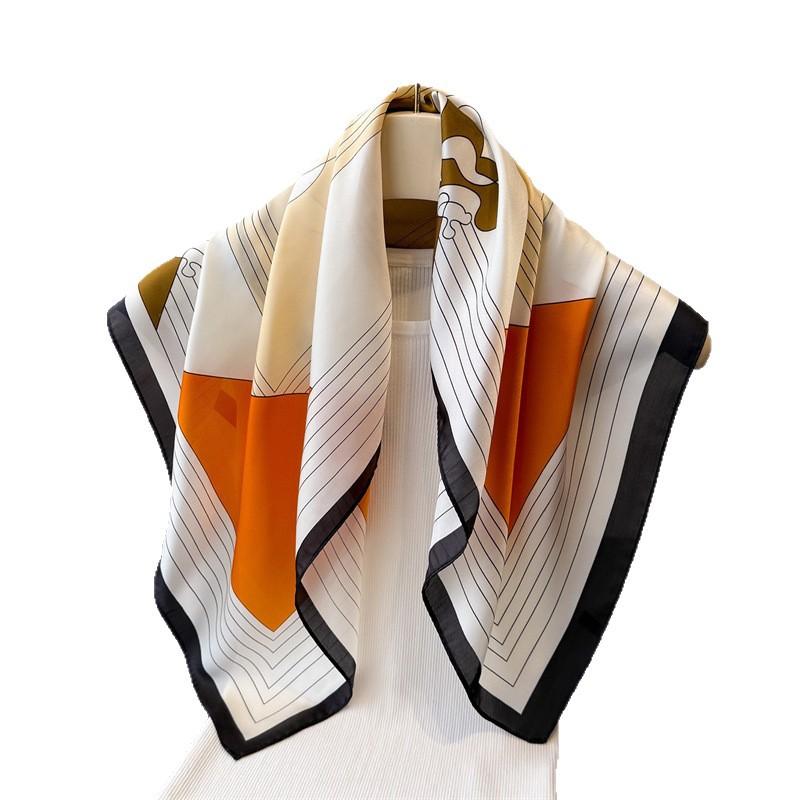 French Simple Printing Simulation Silk Scarf Square Scarf High-End Shawl Versatile Neck Small Square Scarf Headscarf