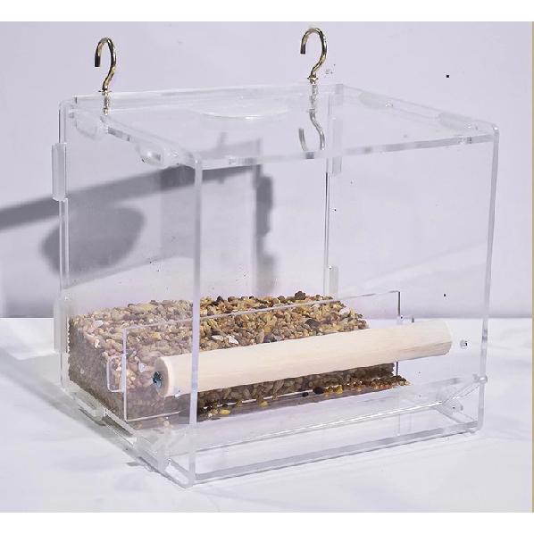 Hanging Parrot Cage Feeder Acrylic Splash-Proof Pet Bird Feeding Box Transparent Parrot Food Box Bird Cages Feeder Container