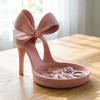 High Heels Jewelry Tray Pink Shoe Shaped Trinket Dish for Rings Earrings Necklaces Decorative Bowknot Desk Vanity Organizer for Women