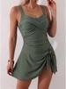 New Cross Pleated One-piece Swimsuit with Side Knot and Waist Cinching for Slimming, Bikini Swimsuit for Women's Summer Dress Set