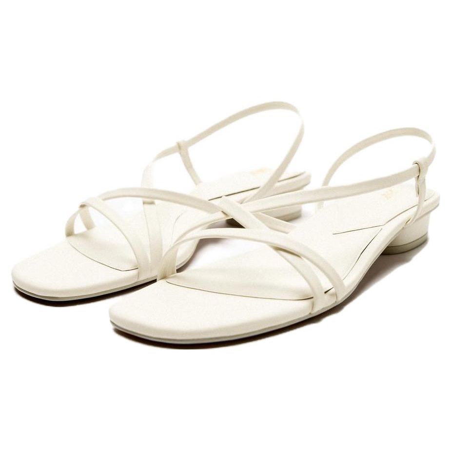 Zara Leather Flat One Strap Sandals Women sandals White 2814210001