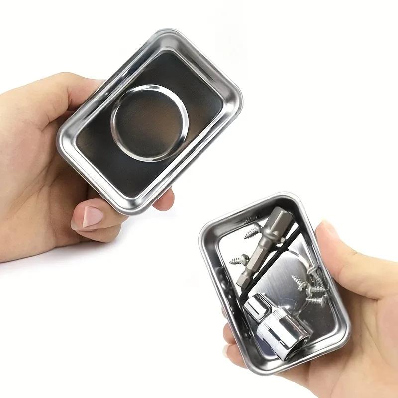 1 PC Stainless Steel Magnetic Tray Holder with Strong Magnet Metal Accessories Storage Tray for Mechanic Car
