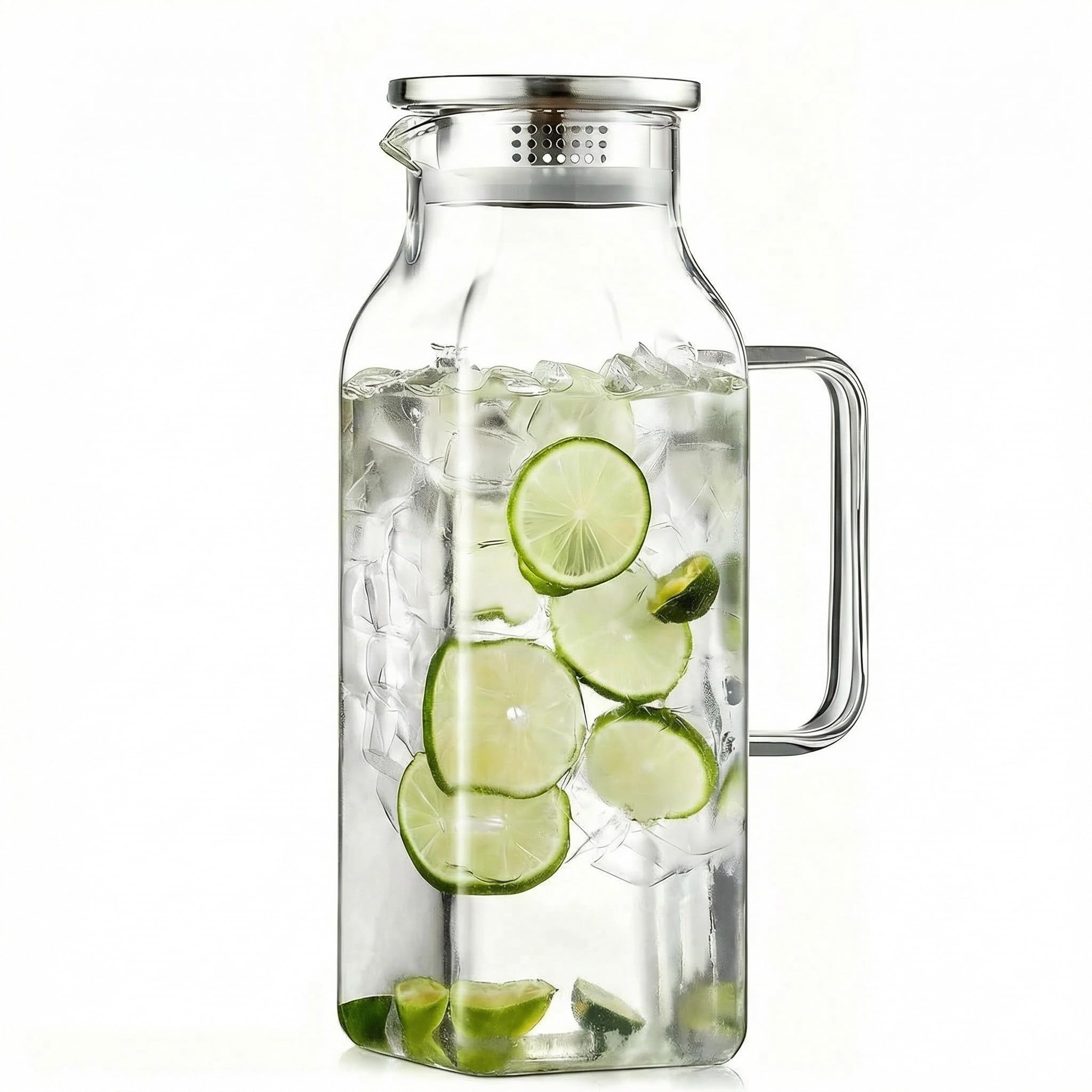 Glass Water Pitcher, 2 Liter/68 oz Square Glass Pitcher with Lid and Handle, Clear Heat Resistant Glass Water Jug Carafe Juice Container for Hot Tea 68 Ounces чистый