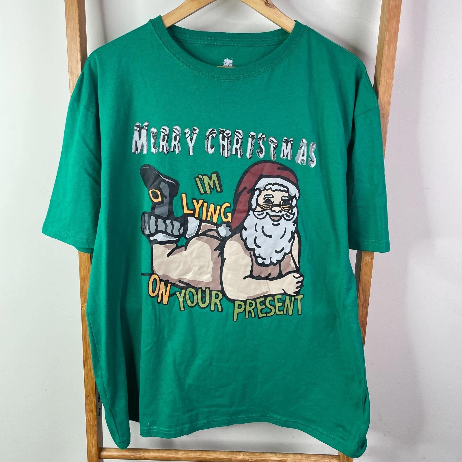 Dec. 25th Shirt Mens Large Green Merry Christmas I m Lying On Your Present S