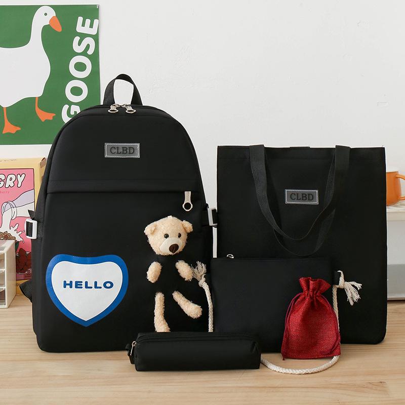 

School bag for primary school students is fashionable and lightweight to reduce the burden. Junior high school students backpack, new five-piece set чорний