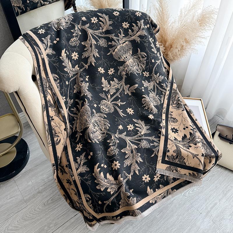 Versatile Printing Contrasting Colors, Double-sided Imitation Cashmere Scarf, Winter High-end Warm Shawl Women