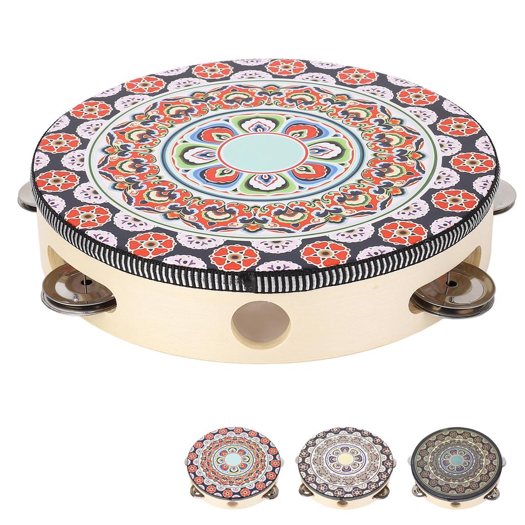 Handgehaltenes Holz-Tamburin, 8 Zoll, Jingles, musikalisches Bildungsinstrument für Erwachsene und Kinder