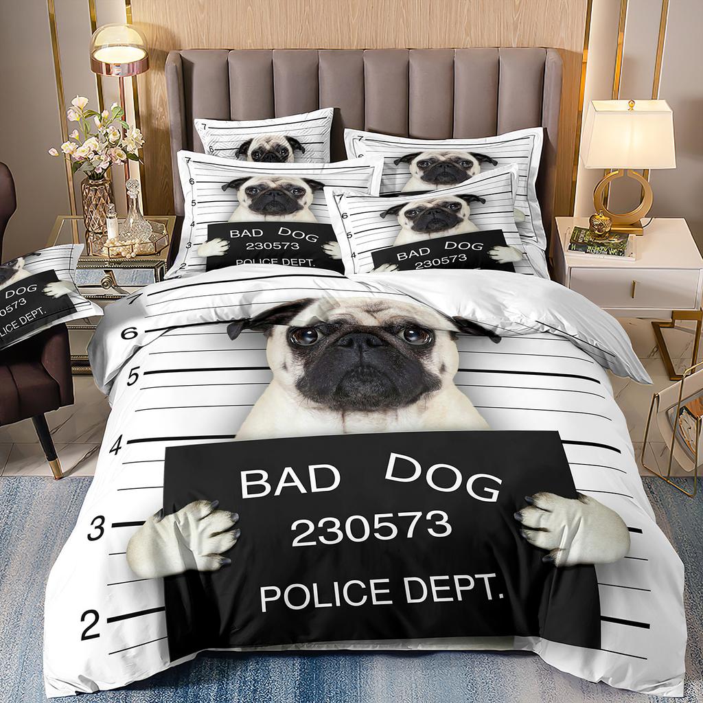 3D-gedruckte Bettwäsche Schäferhund Bettbezug Haustierhund Dreiteilige Heimtextilien