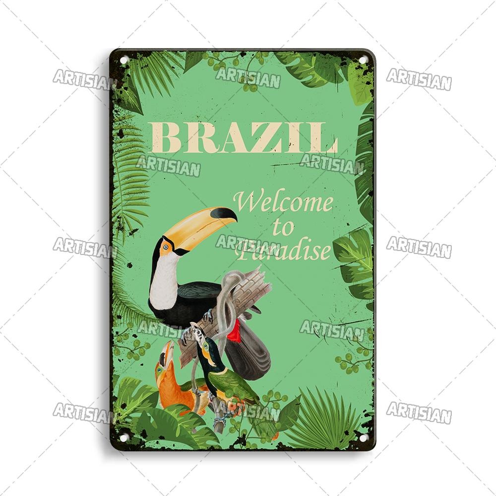 Nostalgic Brazil Metal Poster Vintage Travel Metal Tin Sign Decorative Plate Home Bar Studio Wall Decor Metal Plaque