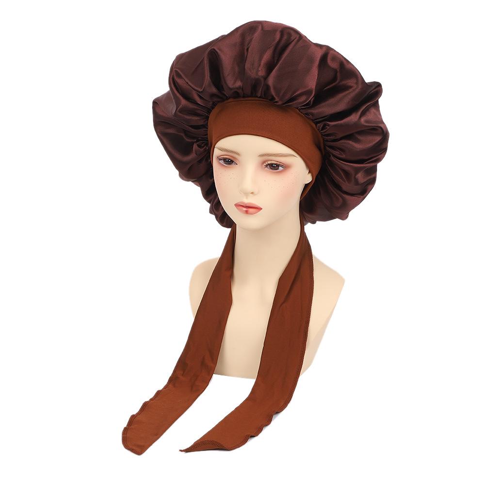 Damen Satin Schlafhaube mit breiter Krempe und Schleife