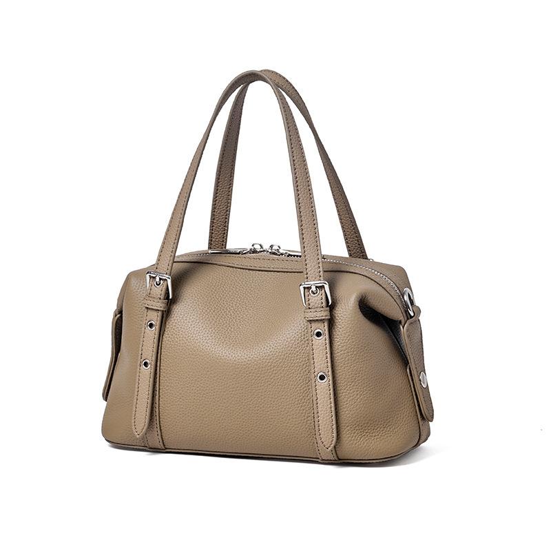 

First Layer Cowhide Women S Bag Commuting High-End Sense Large-Capacity Leather Boston Shoulder Messenger Handbag 25*11*17 серый