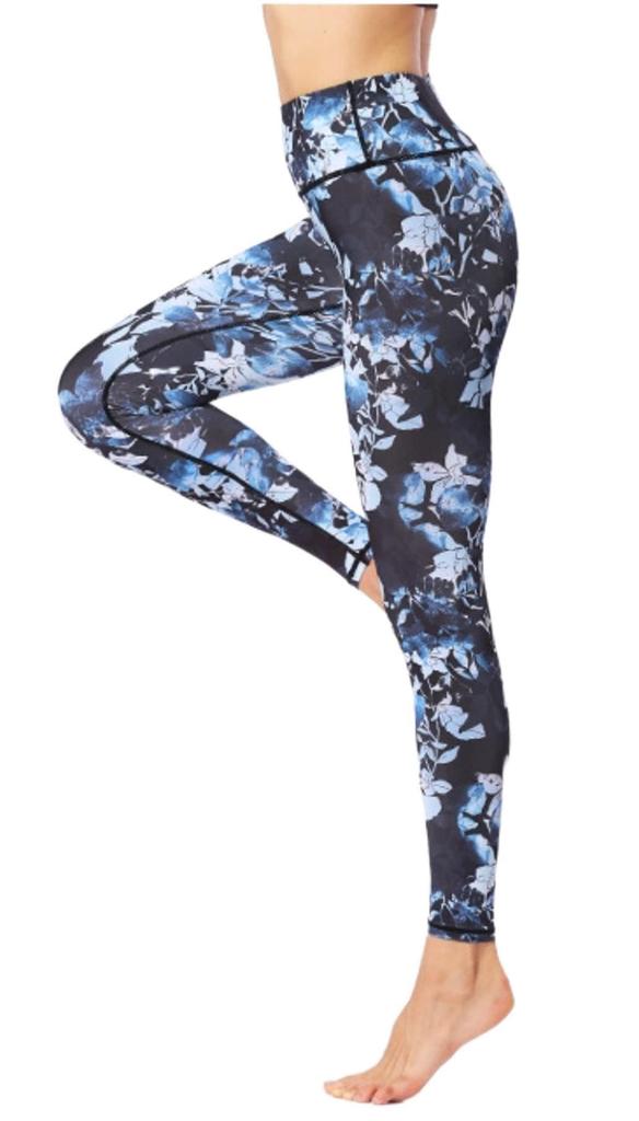 YOGALOVE Floral Print Yoga Cropped Length Women's Leggings, Quick-Drying, (Cool Flower, XL)