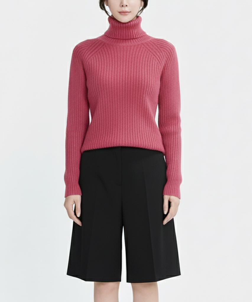 Keulleiseu Olivia Ribbed Turtleneck Knit_Navy