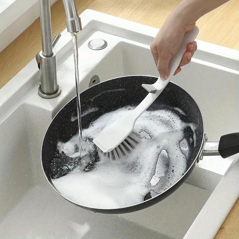Long Handle Kitchen Pot Brush Vertical Dishwashing Brush Kitchen Sink Stove Decontamination Non-stick Easy Oil Pot Brush