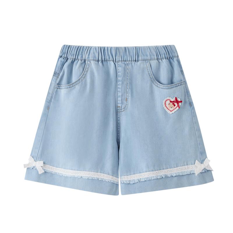PawinPaw Girls' Cartoon Bear Denim Shorts