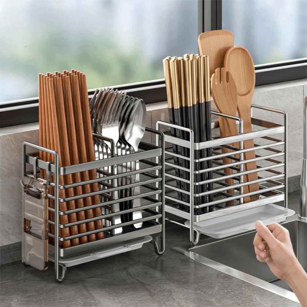 With Hooks Stainless Steel Chopstick Draining Rack Rust Proof Cutlery Holder Fork