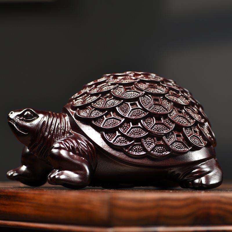 Ebony Turtle Wood Carving: Home & Office Decor Ornament