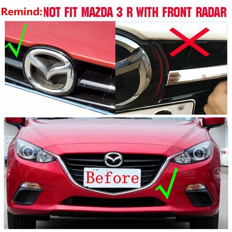 Car Front Middle Grille Grill Strip Decoration Molding Cover Trim ABS Chrome Accessories Exterior Kit For Mazda 3 2014 2015 2016
