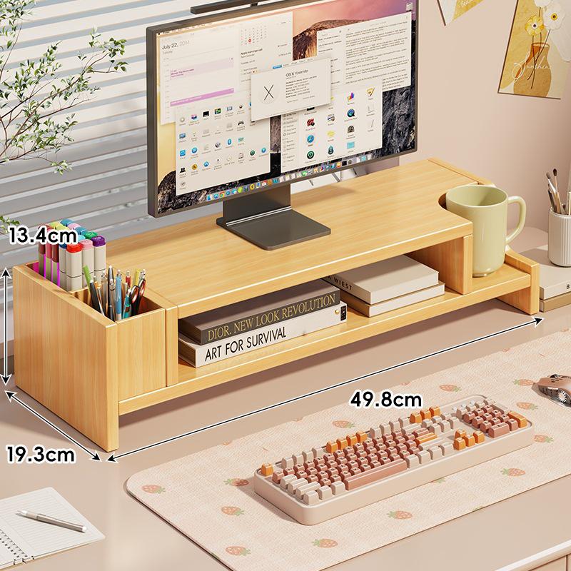 Desktop Monitor Stand with Drawer and Storage Shelf