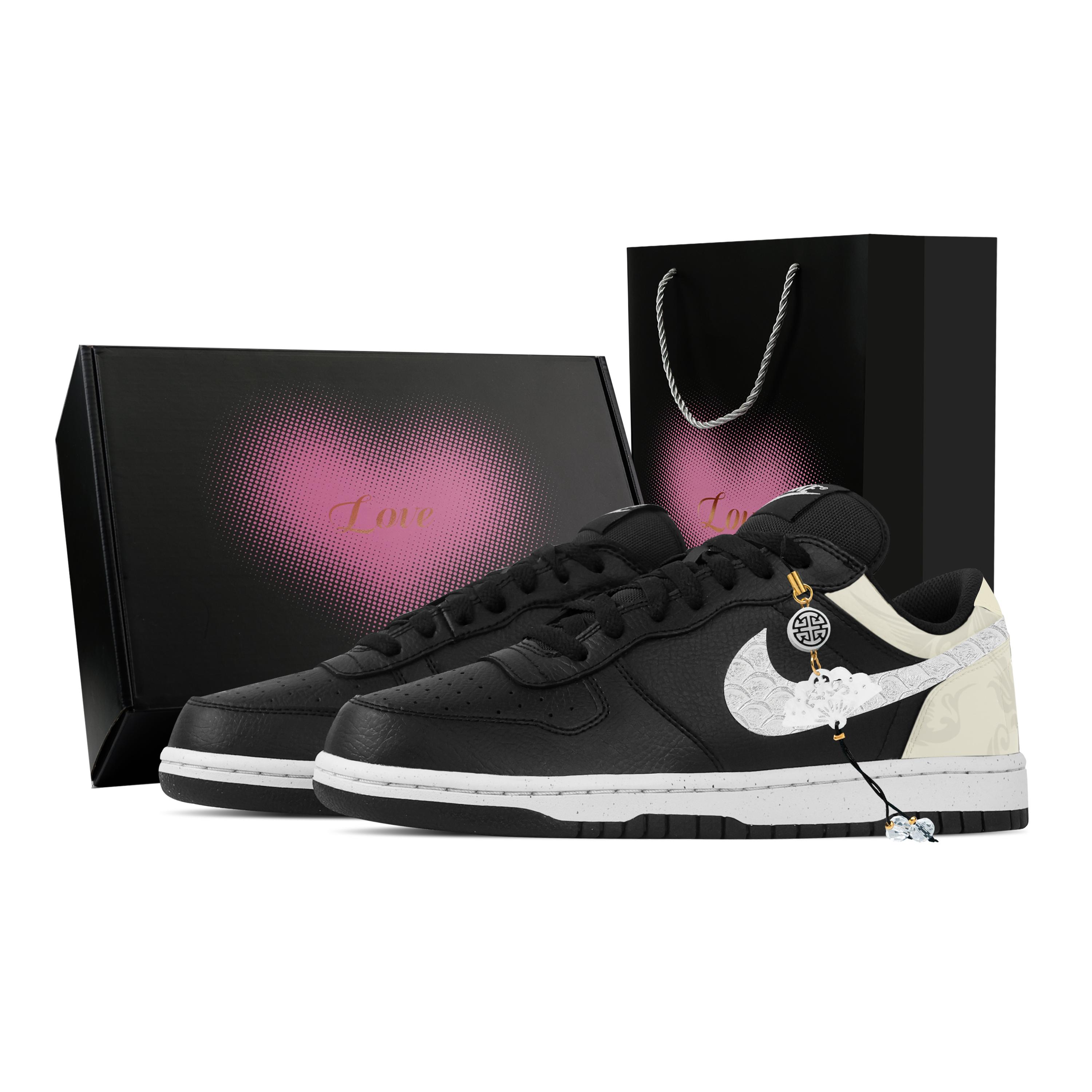 

Nike Big Plain Embroidered Cloud Abrasion Resistant Breathable Low top Skateboard Shoes Men s Black Beige 355152-016(Team773--) 42