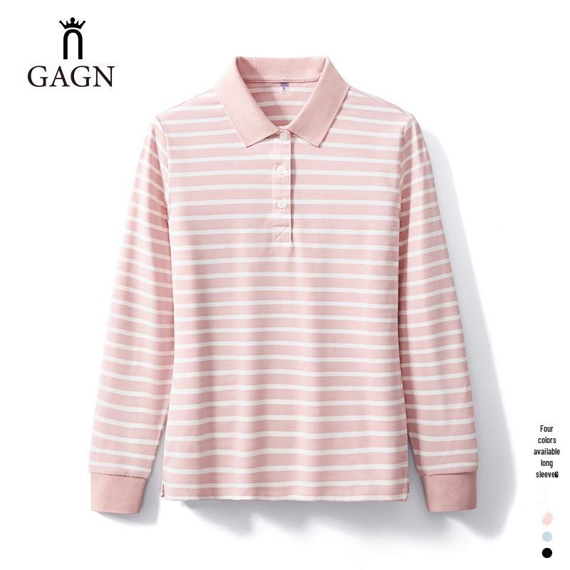 

GAGN Женское поло с длинным рукавом из чистого хлопка в полоску, приталенное XL