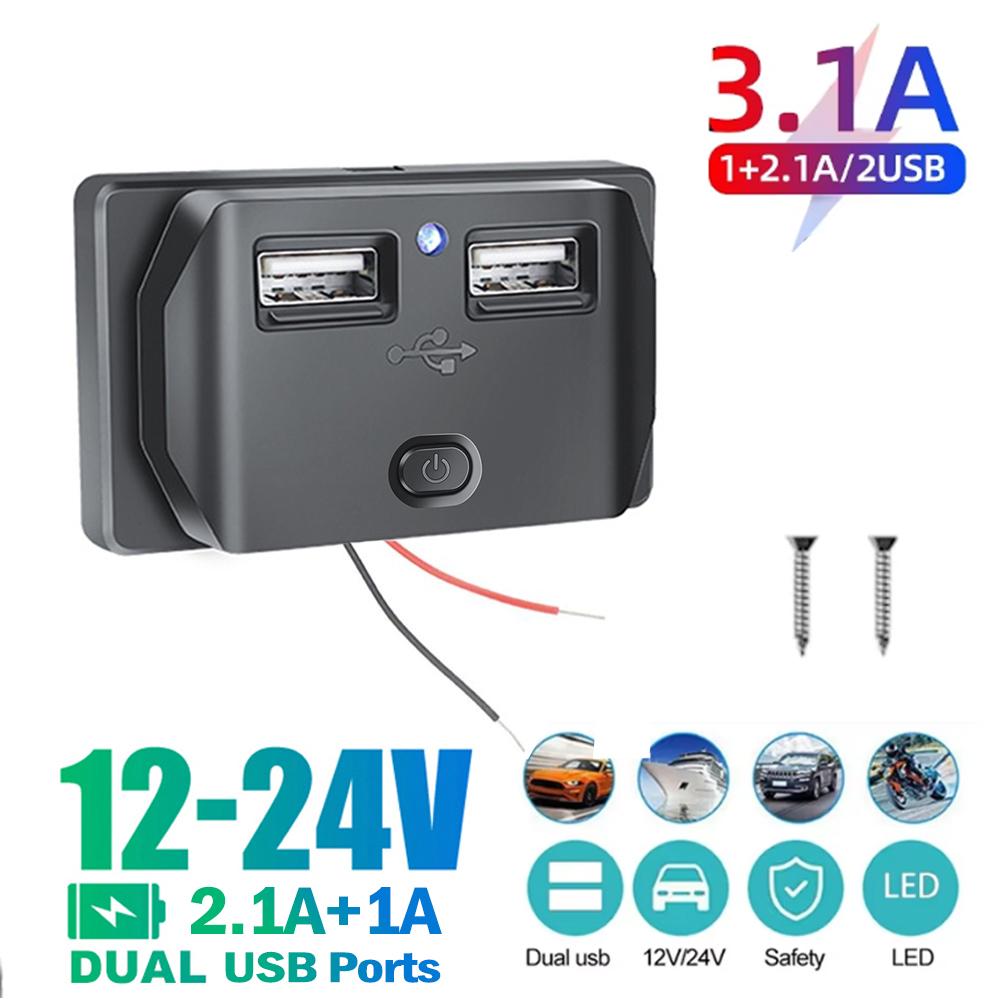 

3/4 Ports PD+QC3.0 Double USB Outlet Fast Charging Type C Phone Charger Socket Panel With Switch LED Light For Car Truck Marine