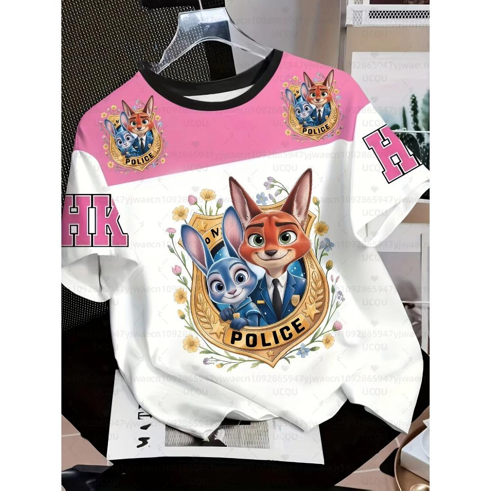 Summer Children s  Zootopia 2  Printed Fun Children s 3D T-shirt Boys  Sports Round Neck T-shirt 110