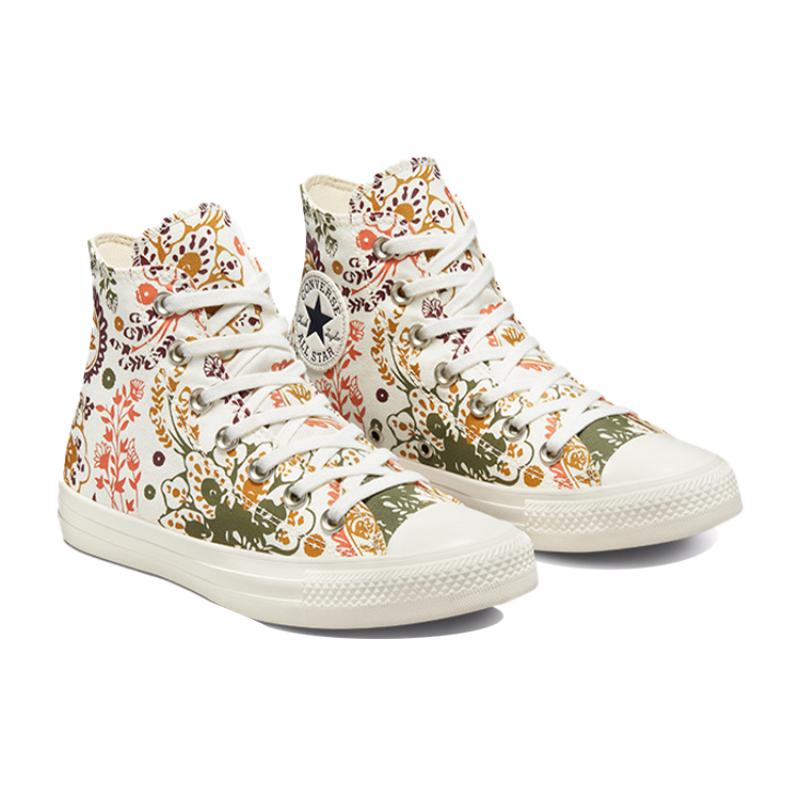 Converse Chuck Taylor All Star Cashew Flower Trendy Outdoor Casual High-top Canvas Shoes Women's White Red Brown