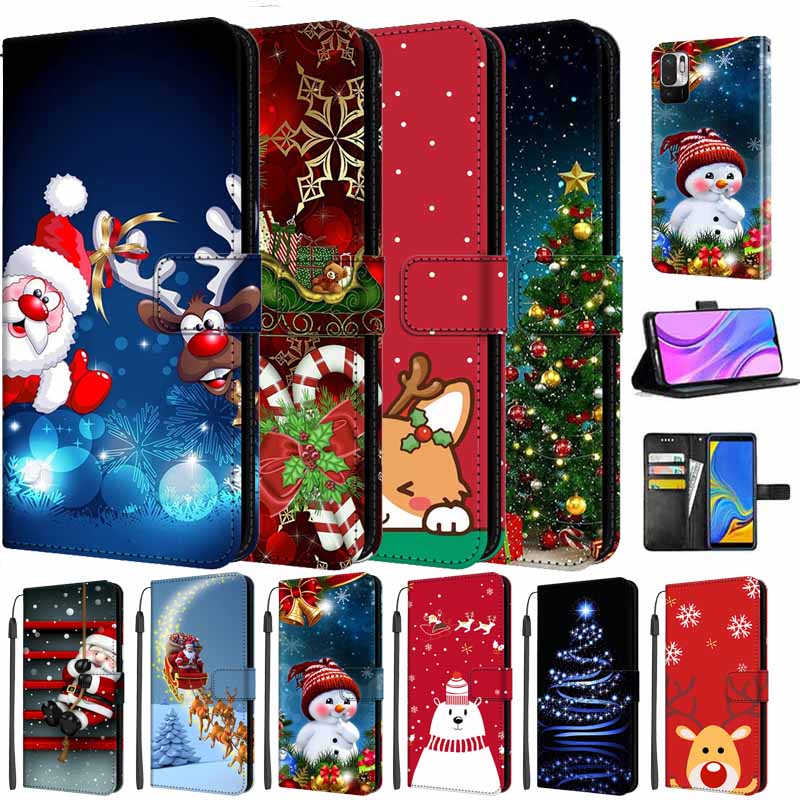 Christmas Flip Case For Motorola Moto G15 / G05 / E15 / G15 Power 4G Wallet Leather Cover With Lanyard Cartoon Wallet Phone Case