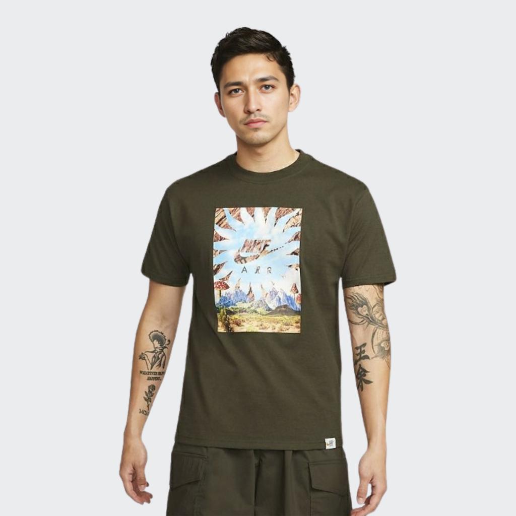 Nike Scenic Logo Print Round Neck Casual T-Shirt Men Tops Green DQ1020-355