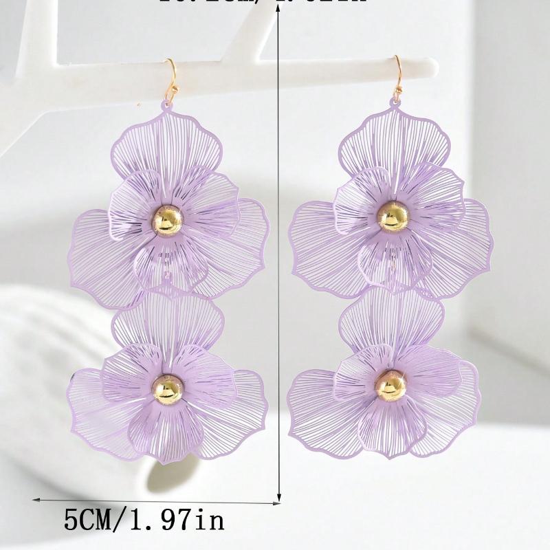 1 paio di Orecchini Pendenti Floreali alla Moda a Doppio Strato con Design Esagerato, Orecchini Floreali Lunghi da Donna, Adatti per l'Uso Quotidiano