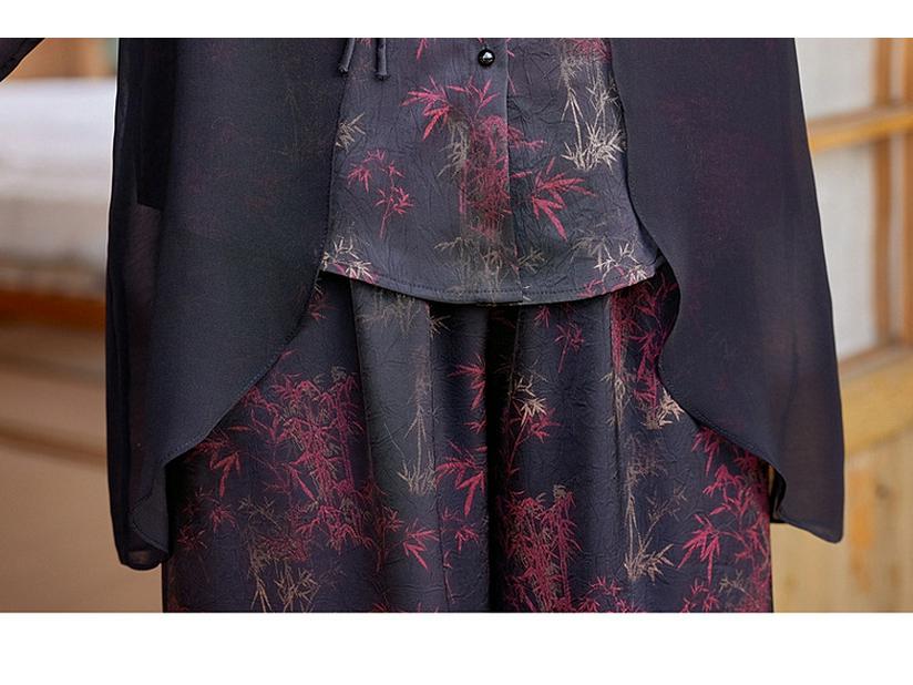 Elegant Summer Two-Piece Set: Chinese Style Wide-Leg Pants & Faux Two-Piece Top for Women