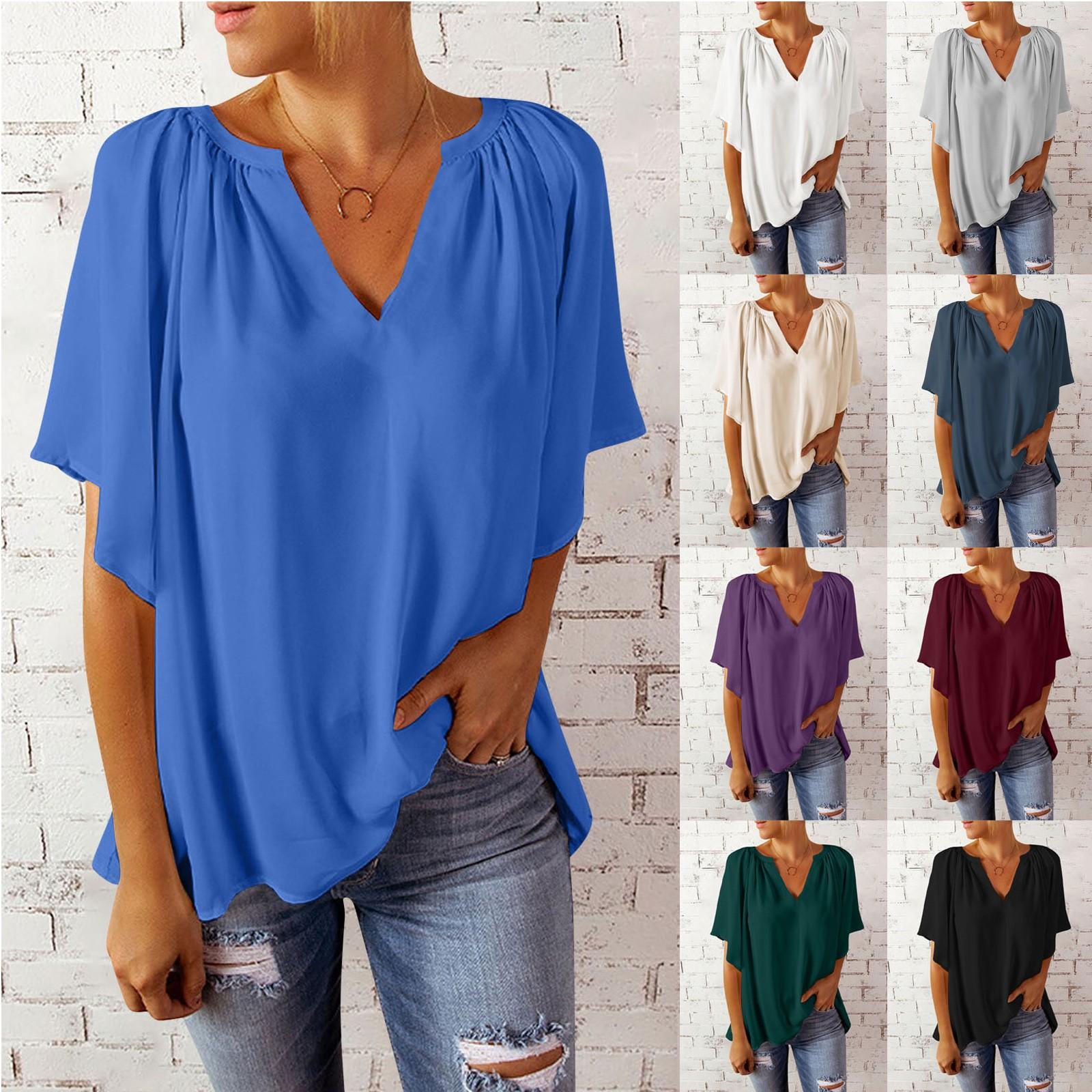 Женская модная французская рубашка с коротким рукавом и v-образным вырезом — фото 3