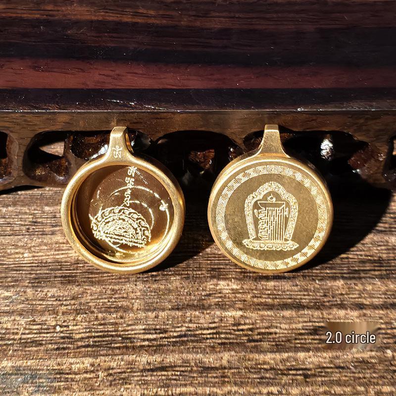 Ciondolo in Acciaio Titanio Thangka Tibetano: Scatola per Gu, Monofacciale/Bifacciale, Oro/Argento, Guscio Amuleto del Buddha Benming